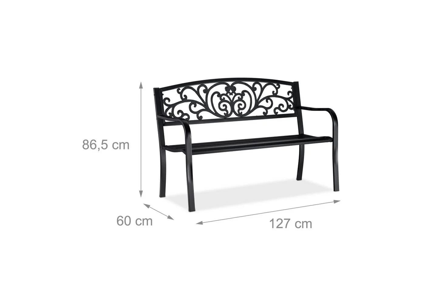 relaxdays Gartenbank Metall Ornamente Schwarz - Bild 4