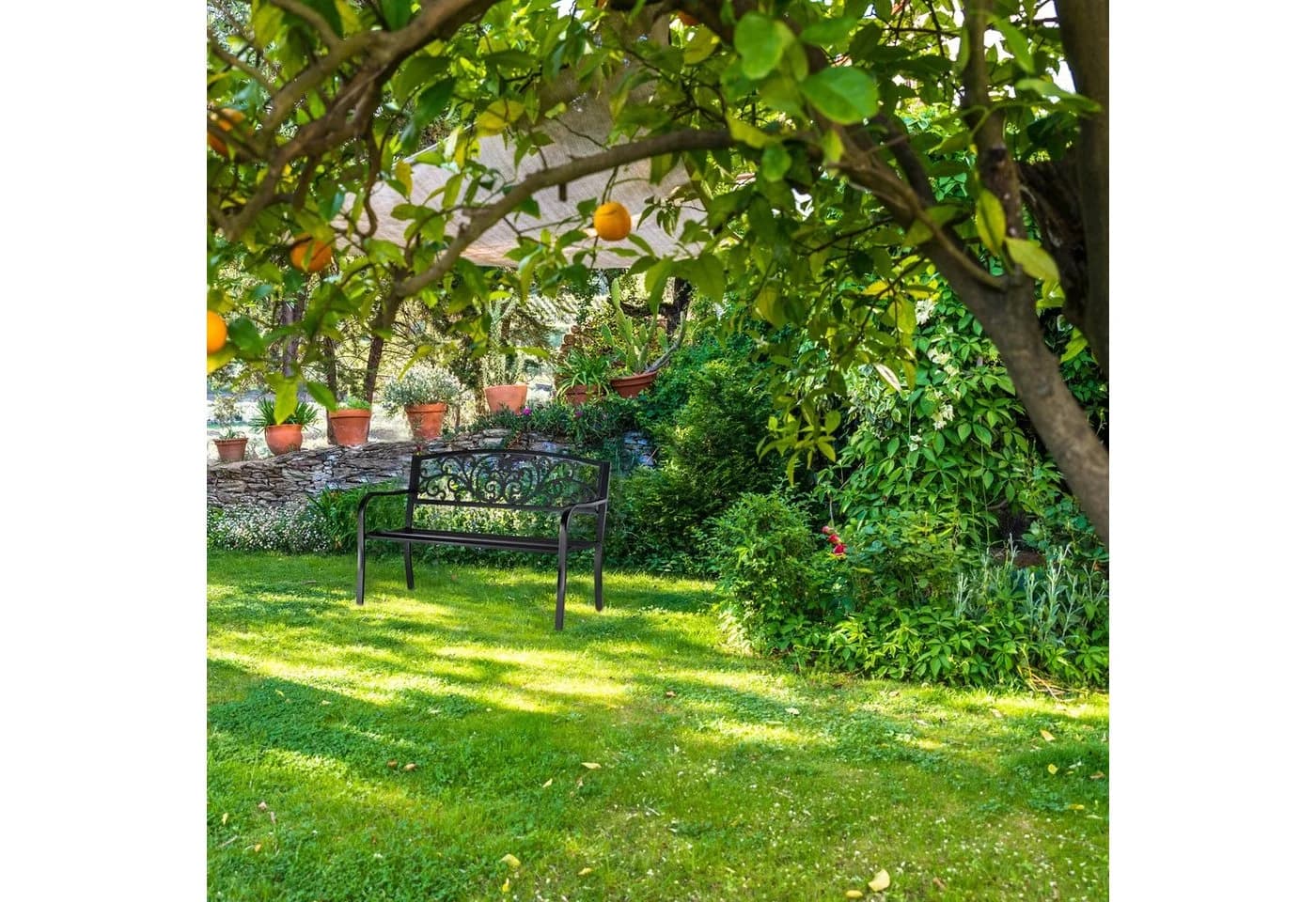 relaxdays Gartenbank Metall Ornamente Schwarz - Bild 5