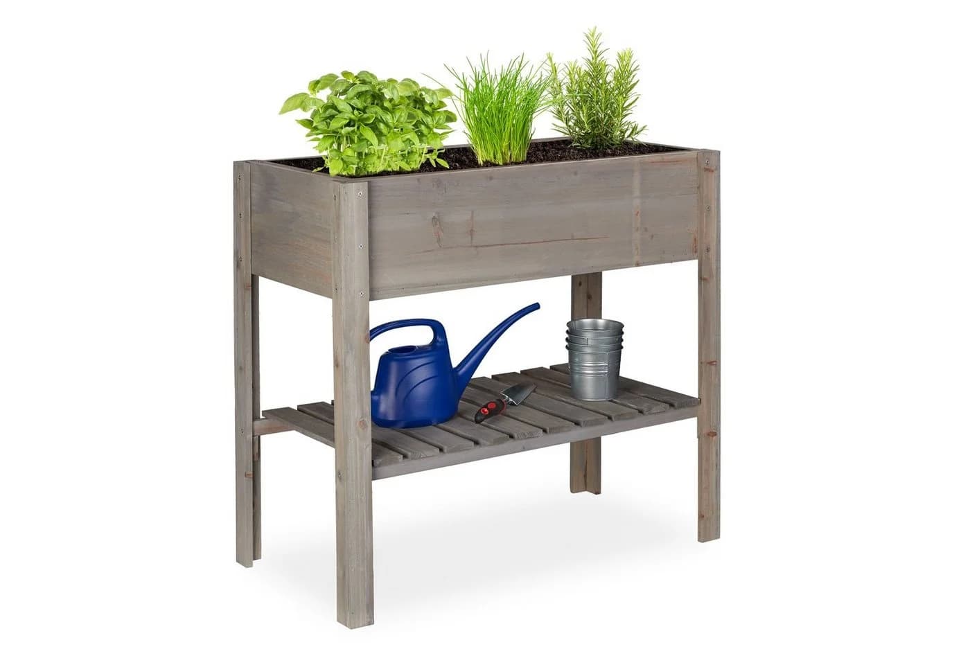 relaxdays Hochbeet Holz grau mit Ablage - Bild 2