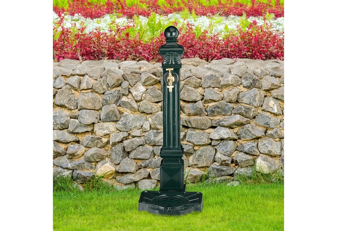 relaxdays Standbrunnen Antik Säule Dunkelgrün/Gold