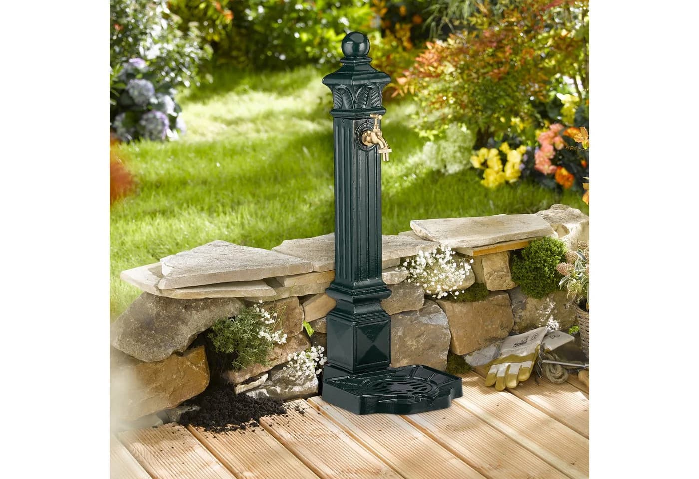 relaxdays Standbrunnen Antik Säule Dunkelgrün/Gold - Bild 5
