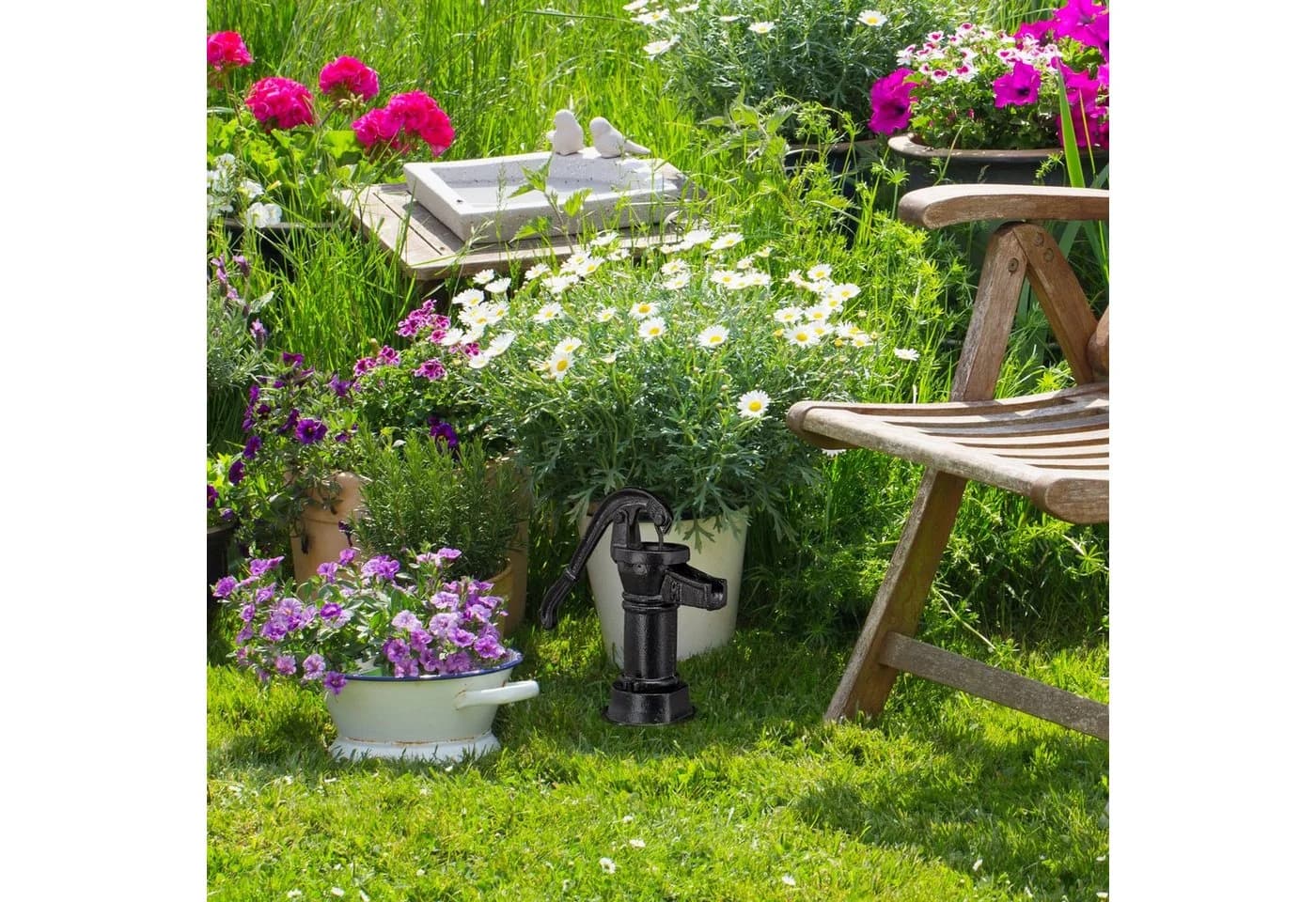 RELAXDAYS Deko Pumpe Gusseisen Schwarz Gartenfigur