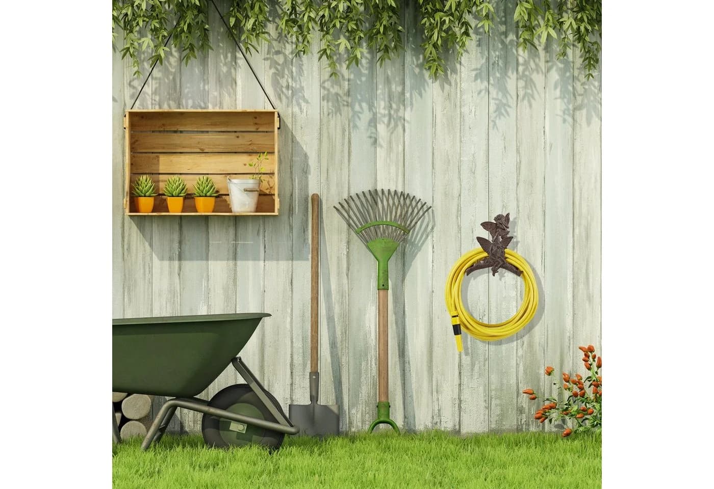 relaxdays Schlauchhalterung Wandhalter mit Feendesign Dunkelbraun