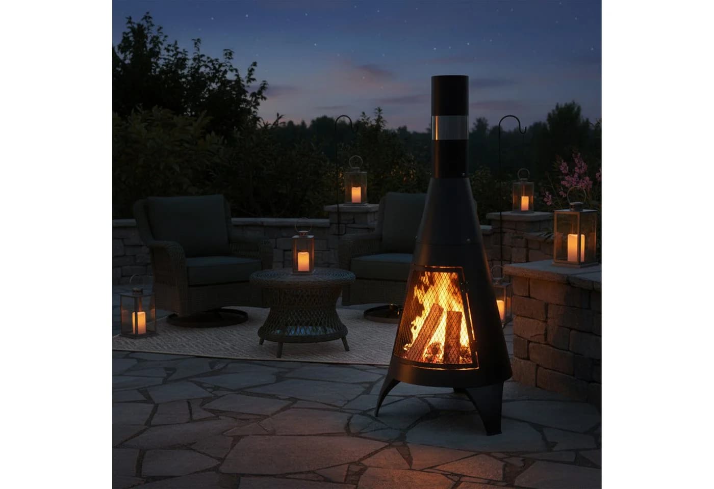 relaxdays Terrassenofen Schwarz mit Tür & Rauchabzug