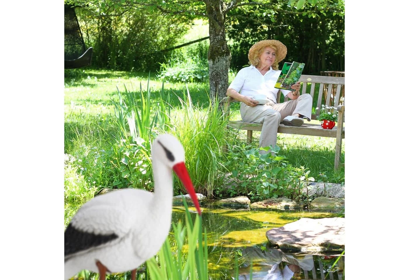 relaxdays Gartenfigur Storch Weiß Rot Schwarz Kunststoff - Bild 5