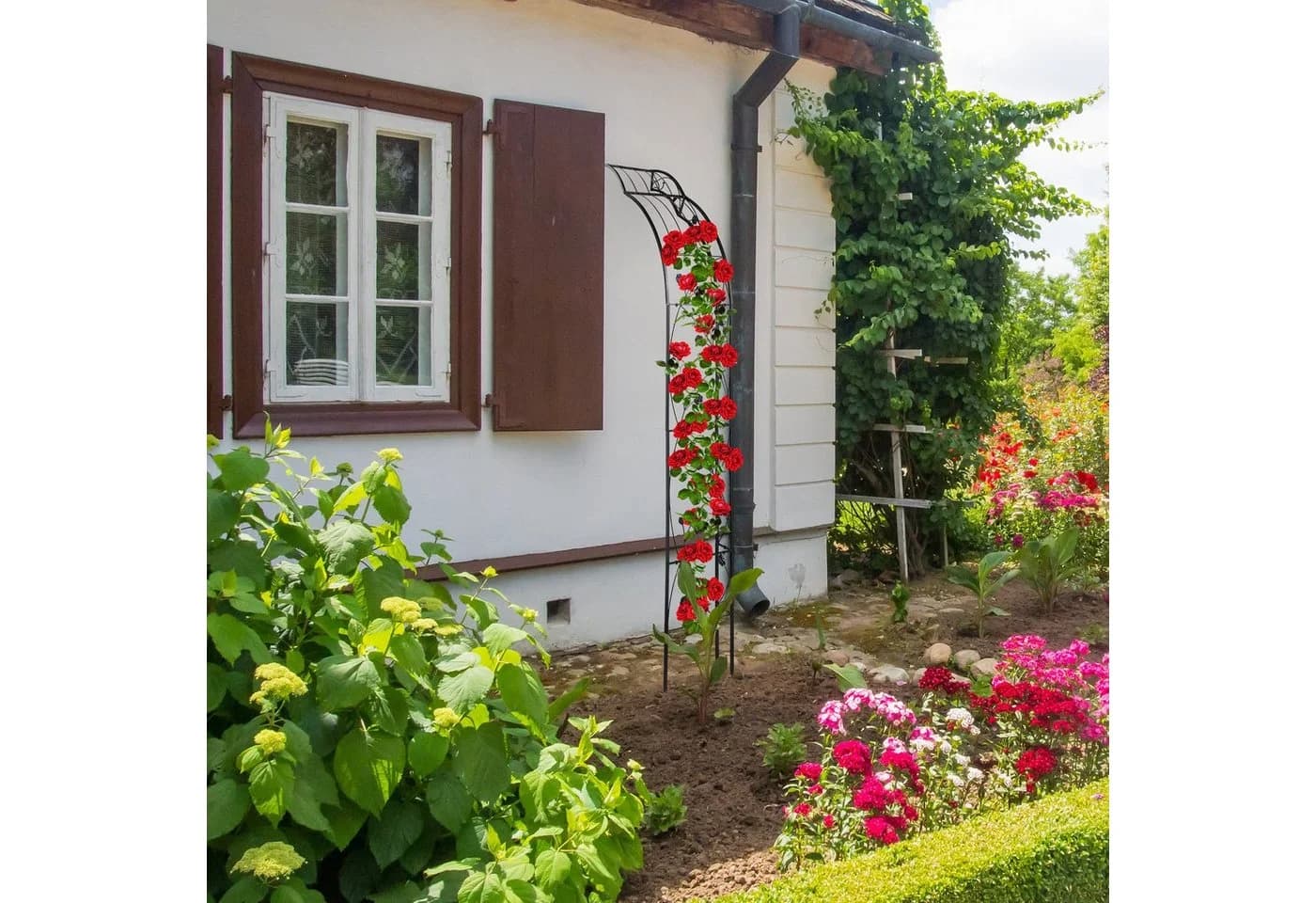 relaxdays Rosenbogen Halbrunder Rosenbogen zur Wandmontage Schwarz