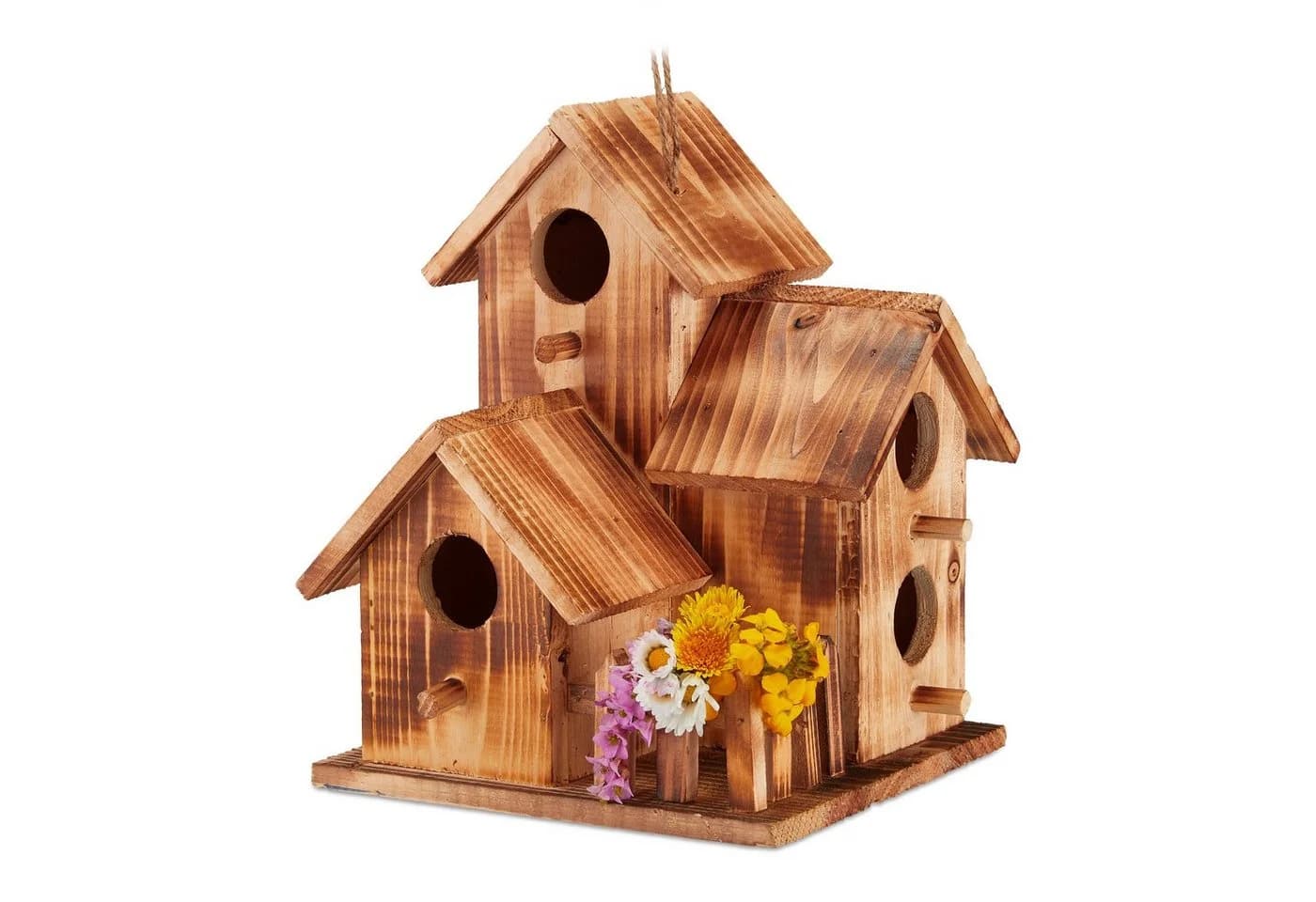 relaxdays Vogelnistkasten 3 Häuser gebranntes Holz braun - Bild 2