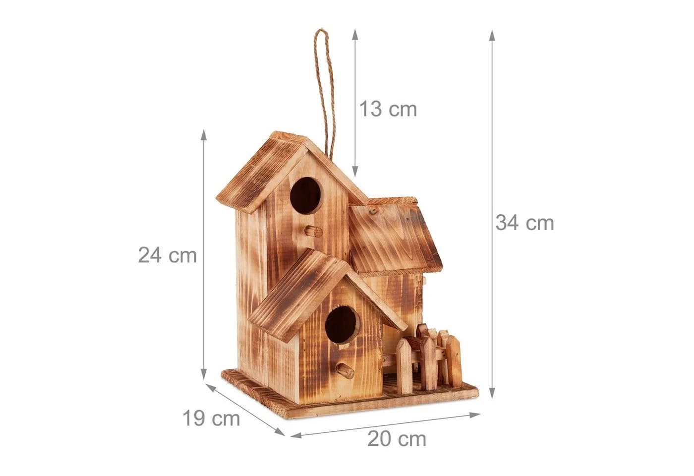 relaxdays Vogelnistkasten 3 Häuser gebranntes Holz braun - Bild 4