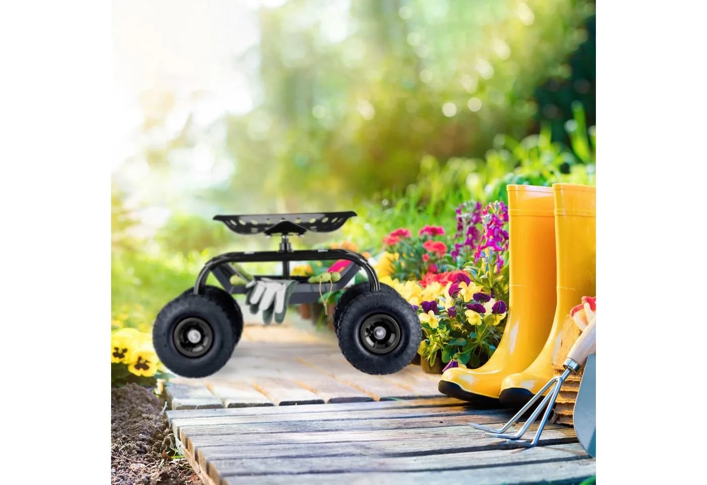 relaxdays Gartenhocker auf Rädern Höhenverstellbar - Bild 5