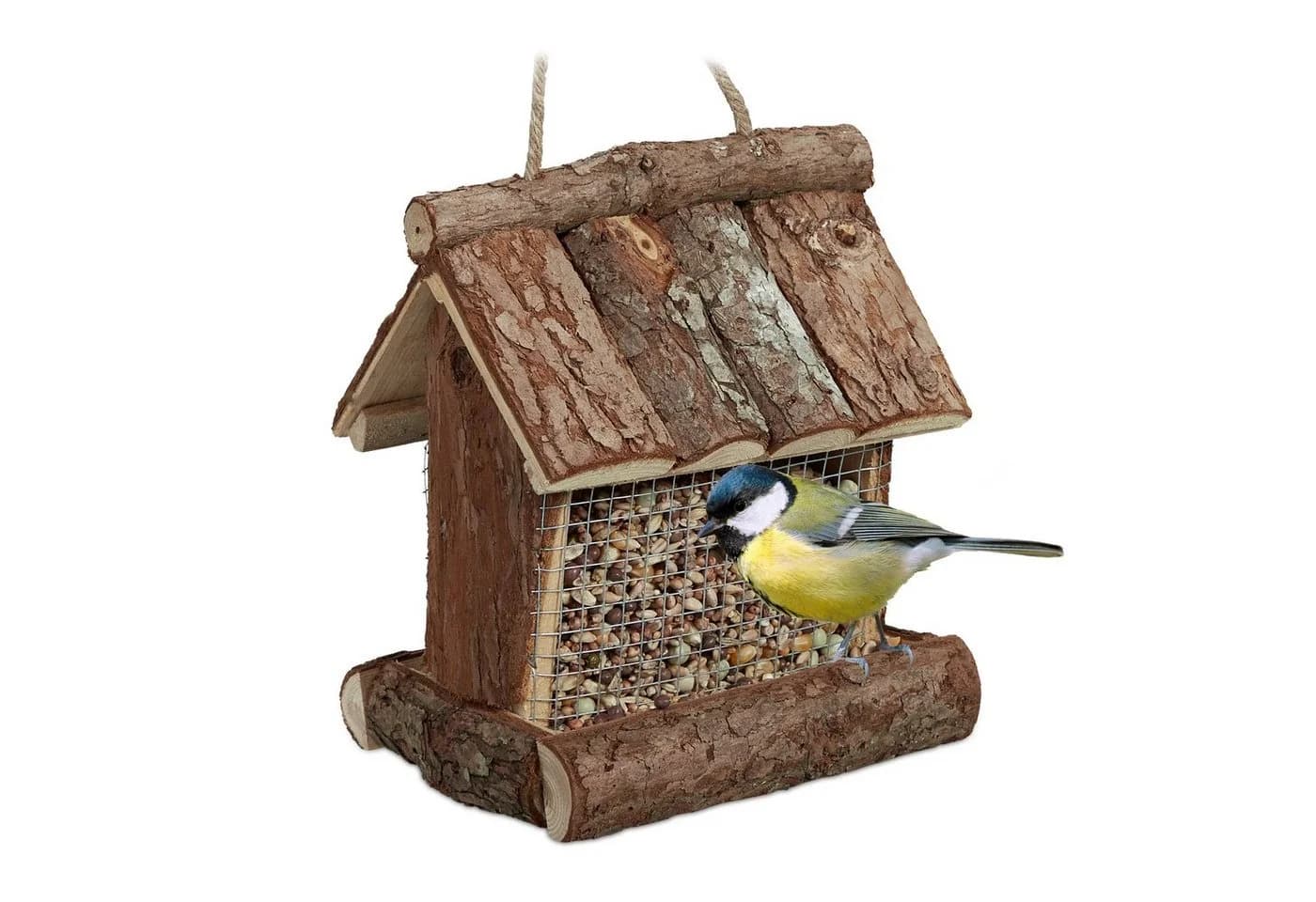 relaxdays Vogelhaus Vogelfutterhaus Rinde Natur - Bild 2
