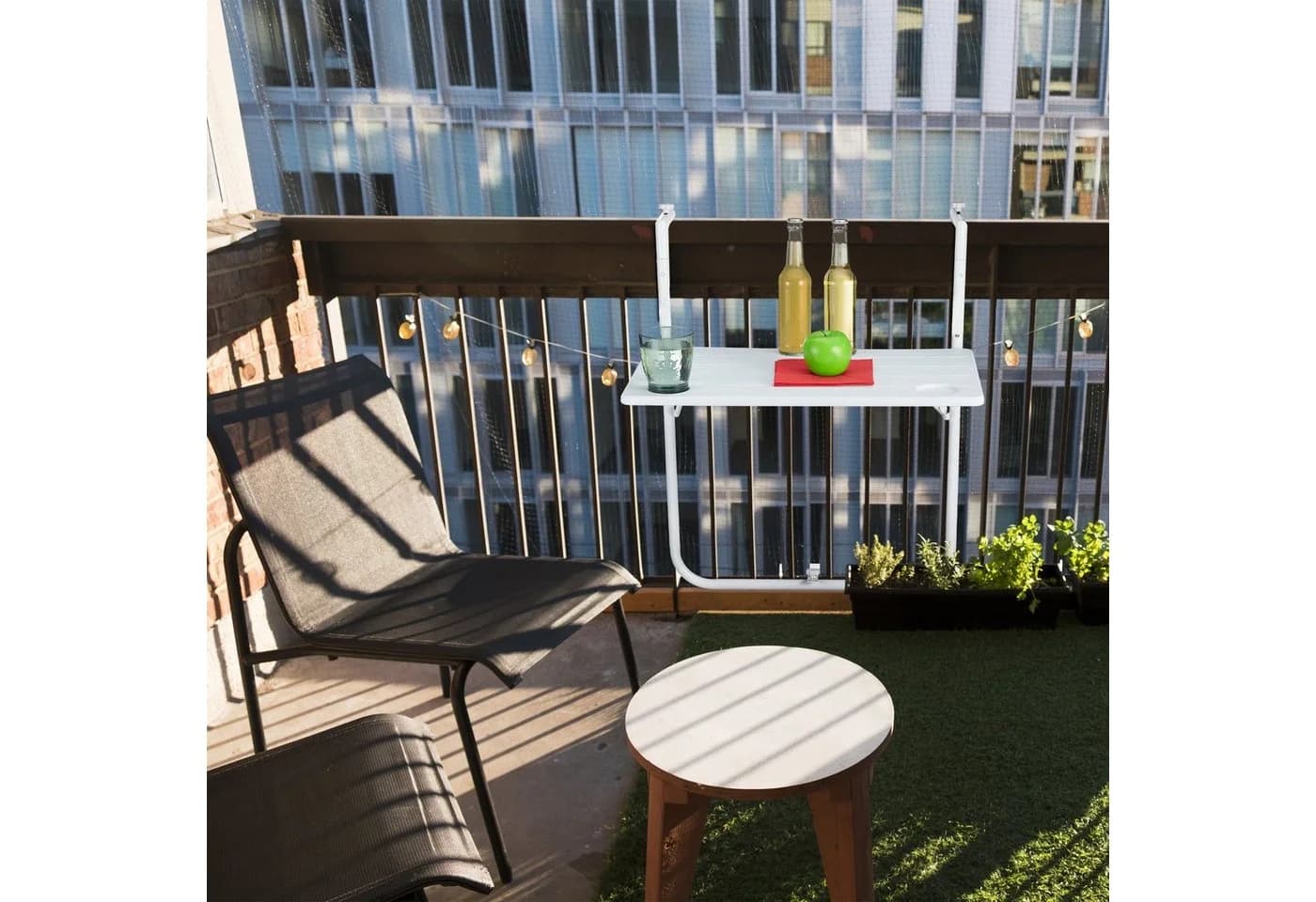 relaxdays Balkonhängetisch Weiß 3-fach höhenverstellbar mit Holzoptik