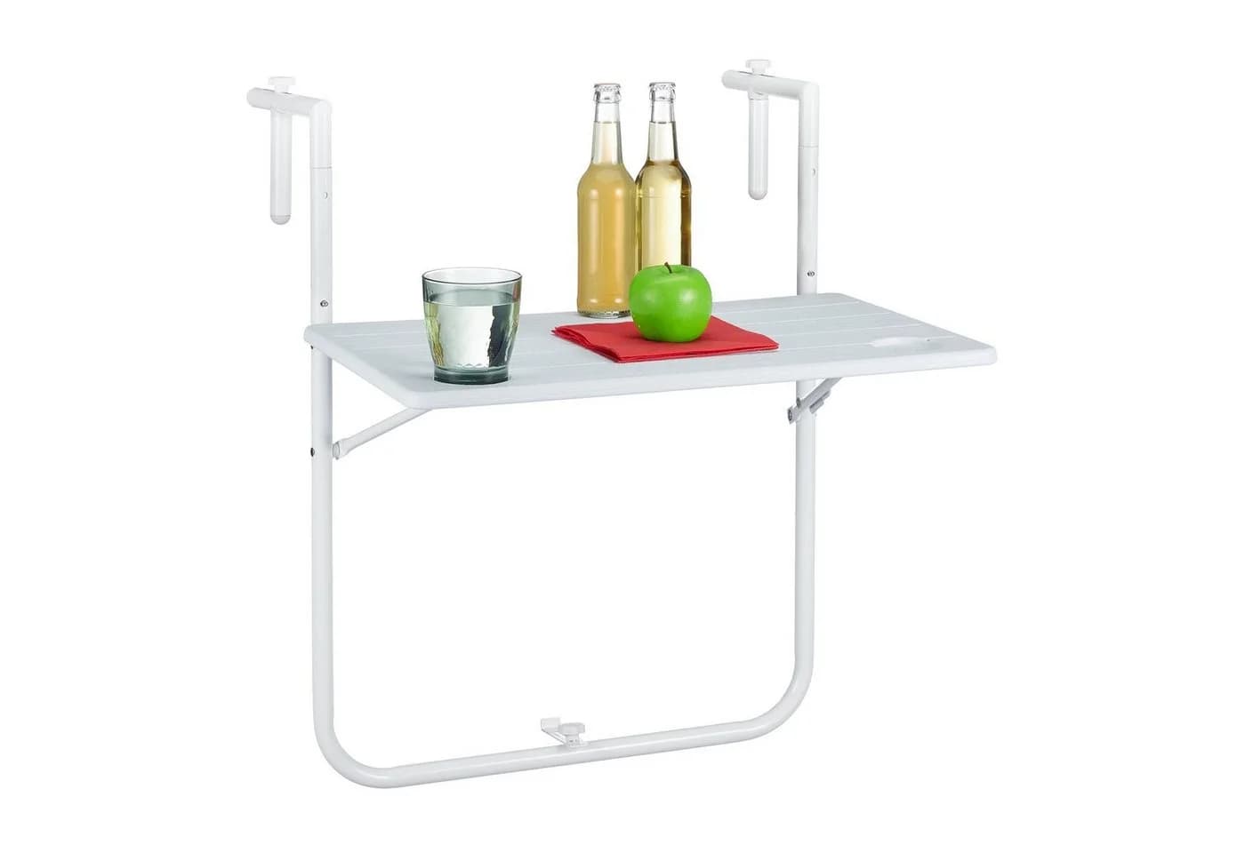relaxdays Balkonhängetisch Weiß 3-fach höhenverstellbar mit Holzoptik - Bild 2