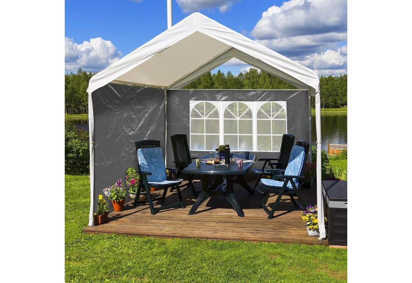 relaxdays Pavillon Seitenwand 2er Set Grau mit Fenster