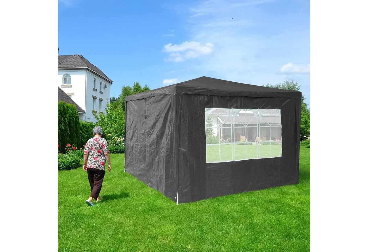 relaxdays Pavillon Seitenwand 2er Set Grau mit Fenster - Bild 3