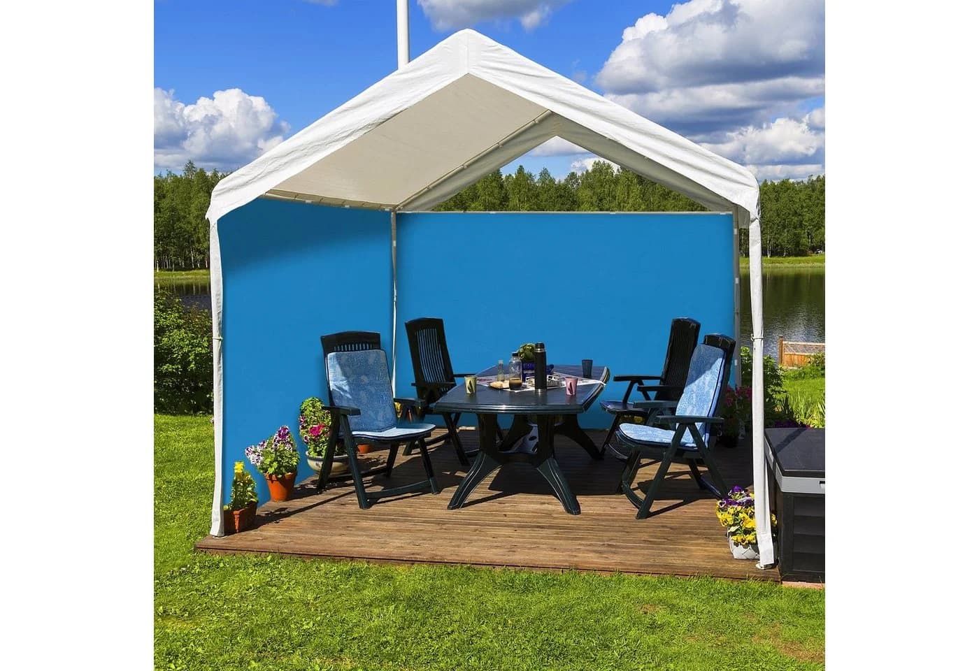 relaxdays Pavillon Seitenteile 2er Set Blau Wasserdicht