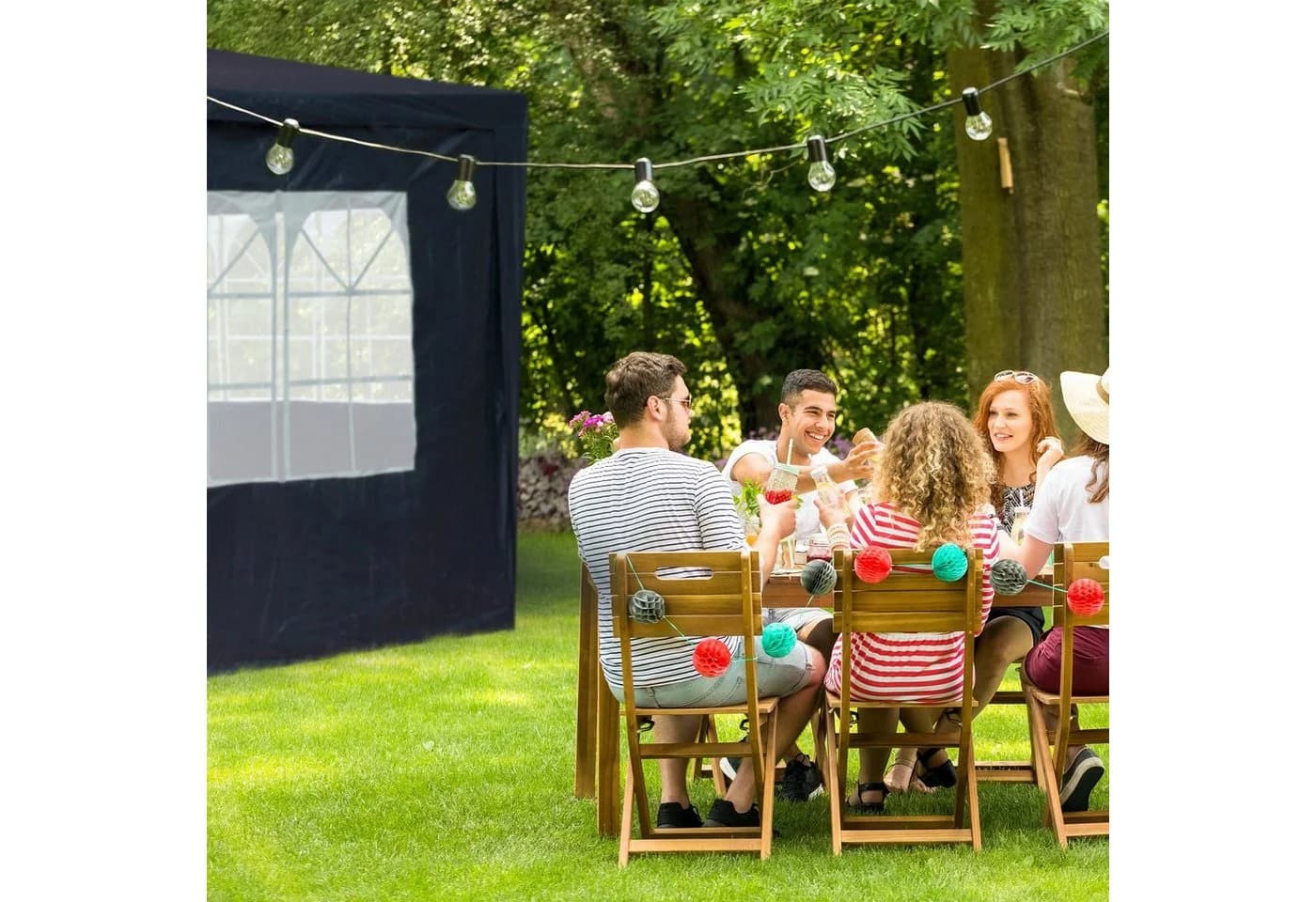 relaxdays Pavillon Seitenwand 4er Set Blau mit Fenster und Reißverschluss - Bild 5