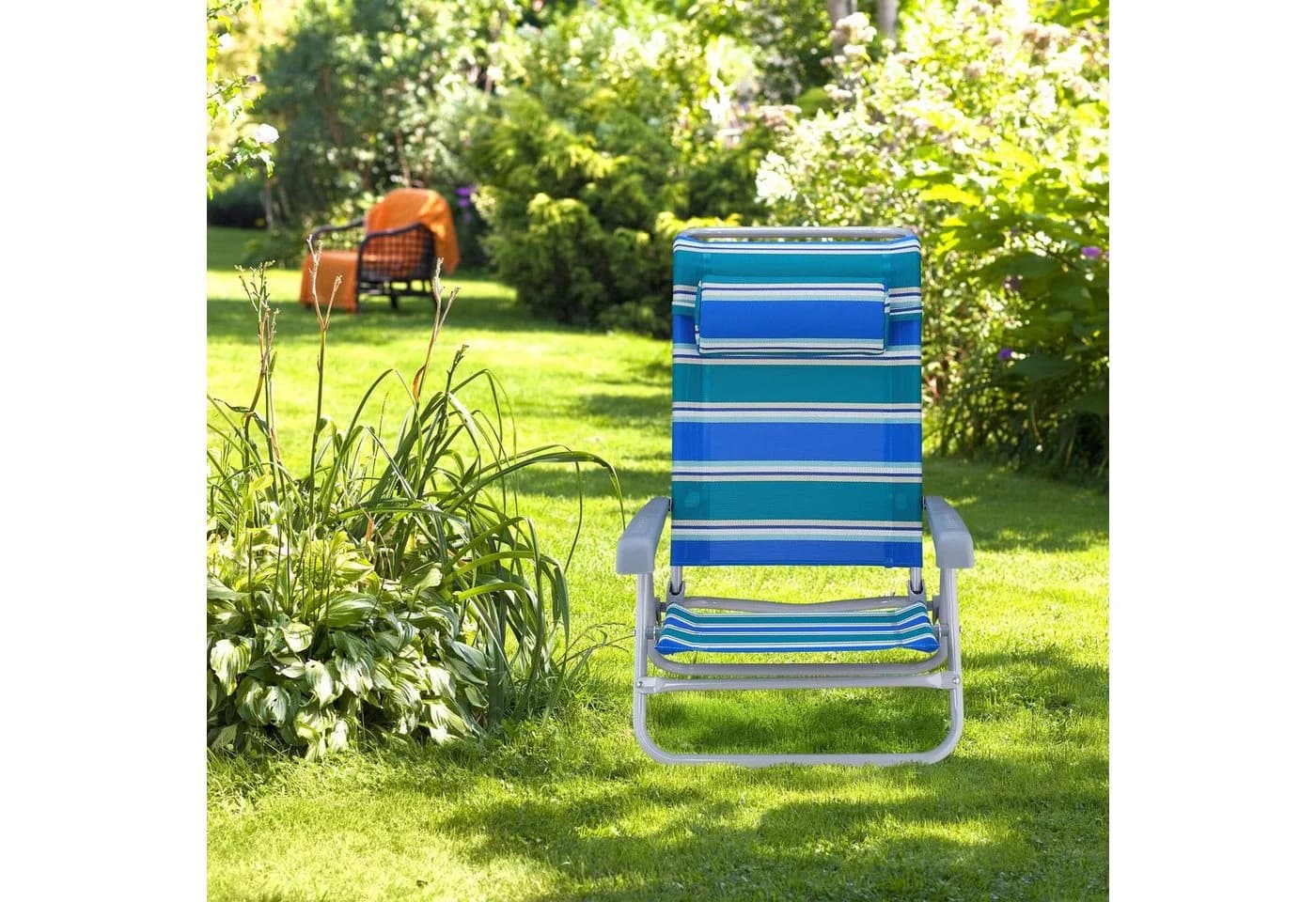 relaxdays Gartenliege Klappbar mit Nackenkissen 8-stufig verstellbar