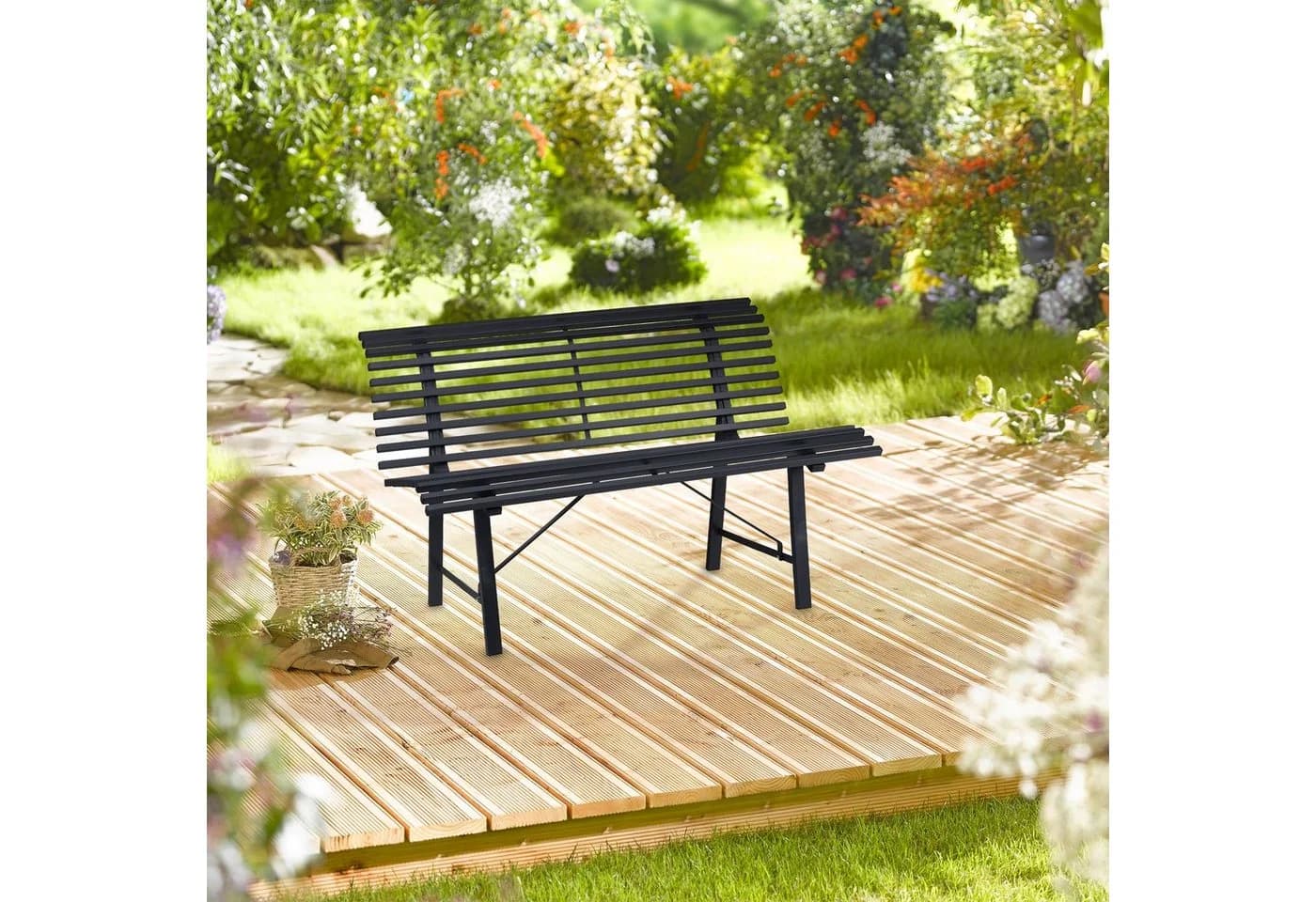 Relaxdays Gartenbank Stahl Anthrazit - 2-Sitzer für Garten & Terrasse - Bild 5