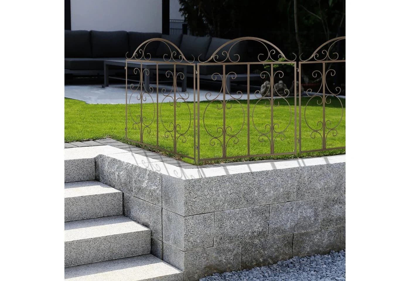 relaxdays Gartenzaun Bronze 3er Set Verziertes Stecksystem