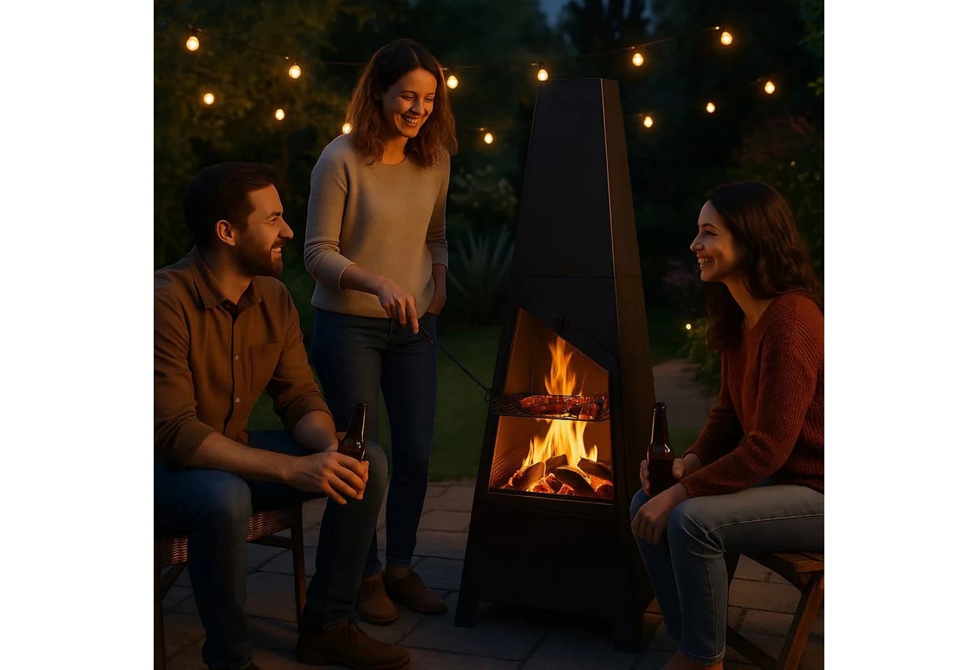 relaxdays Feuerstelle Gartenkamin mit Grillfunktion Schwarz