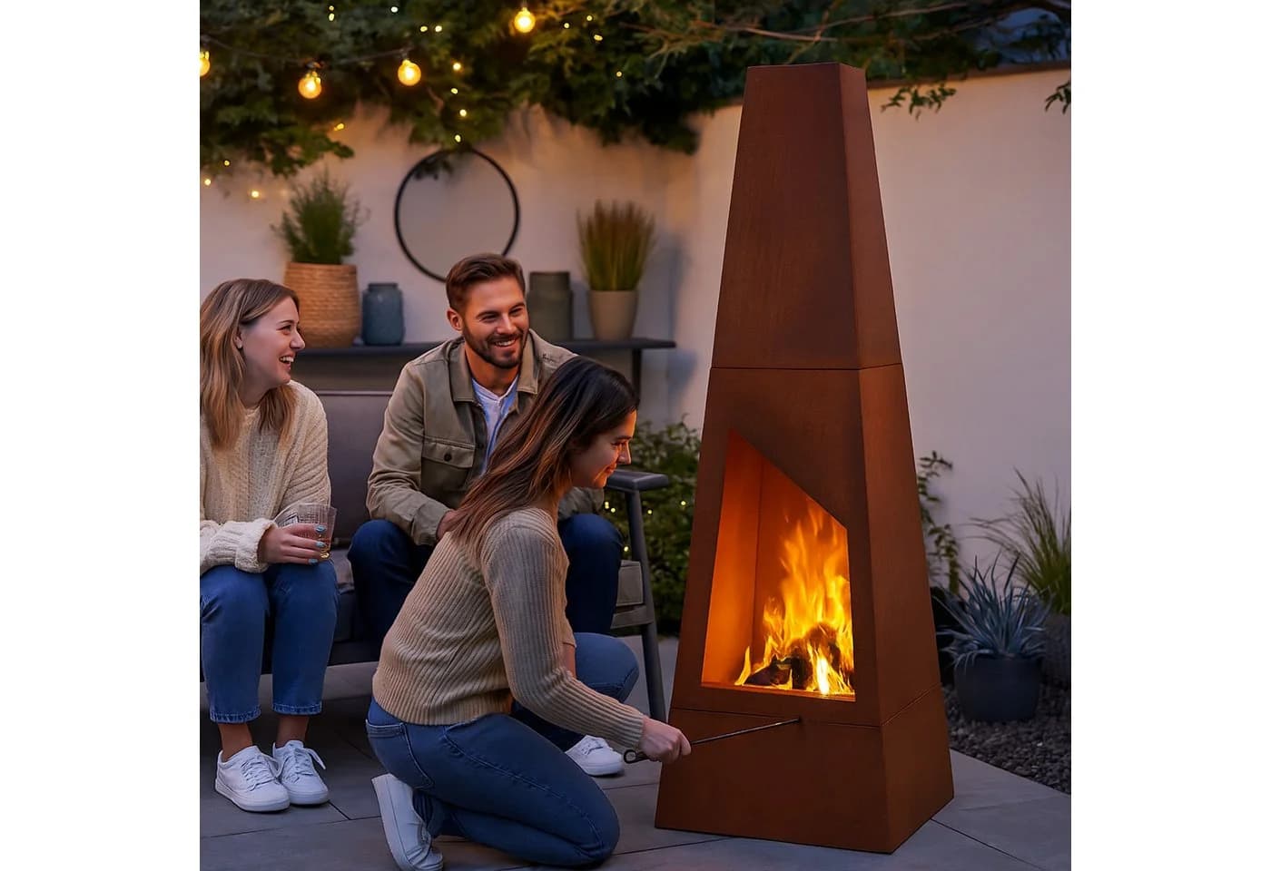 relaxdays Dekokamin Gartenkamin aus Cortenstahl Braun