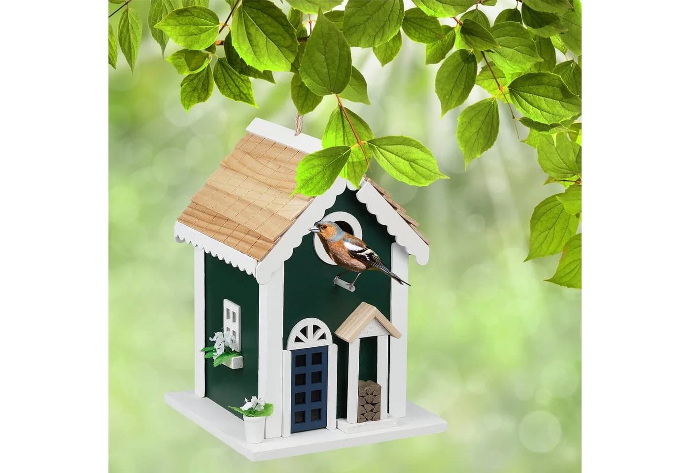 relaxdays Vogelhaus Landhaus Grün/Weiß Holz