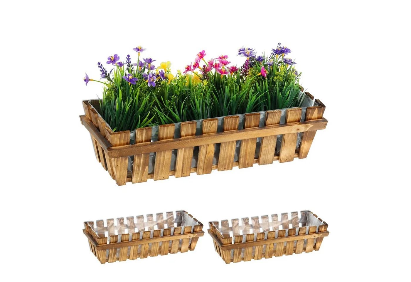 relaxdays Blumenkasten Holzzaun 3er Set Natur Holz - Bild 2