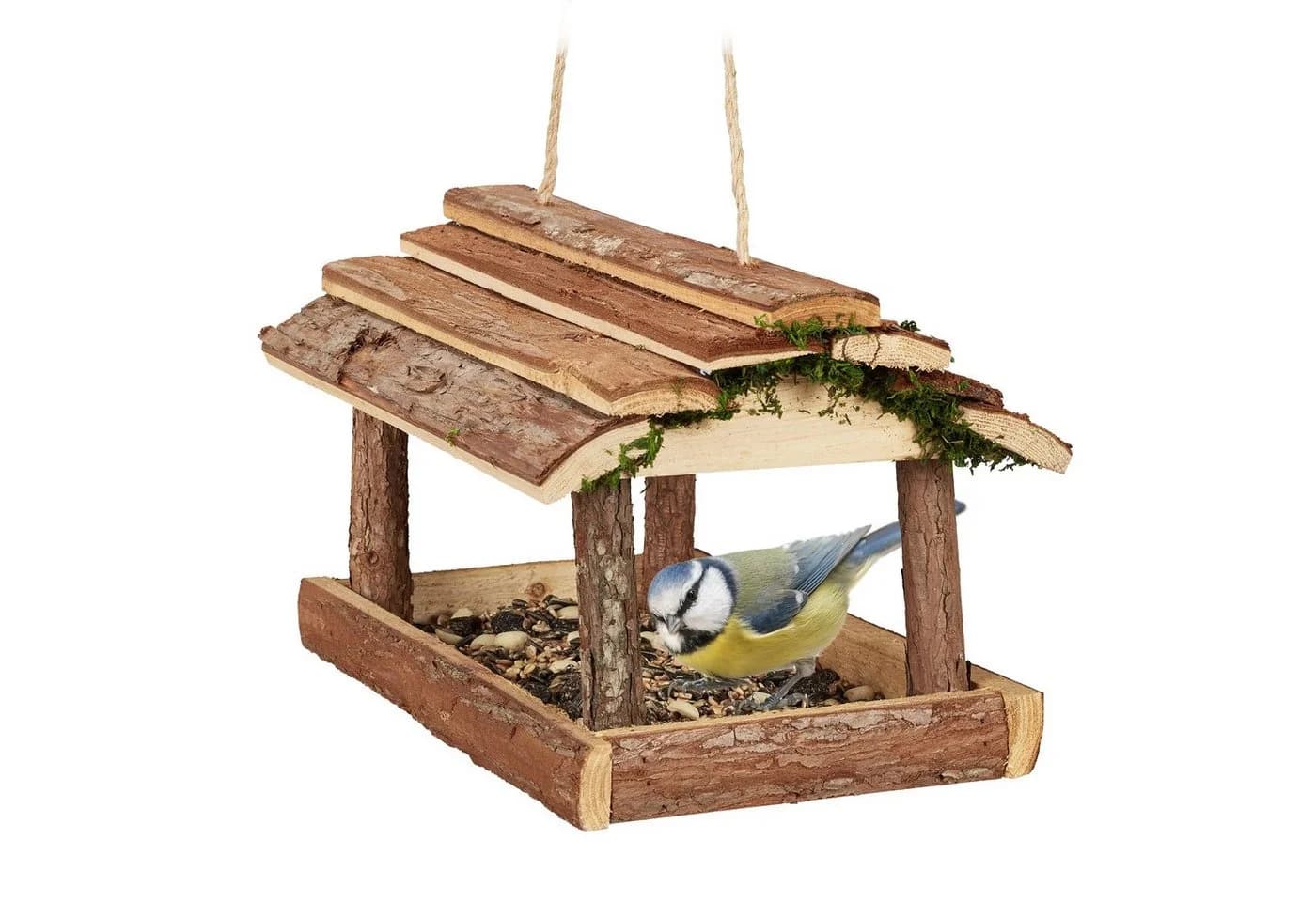 relaxdays Vogelhaus mit Rinde und Moos Naturholz - Bild 2