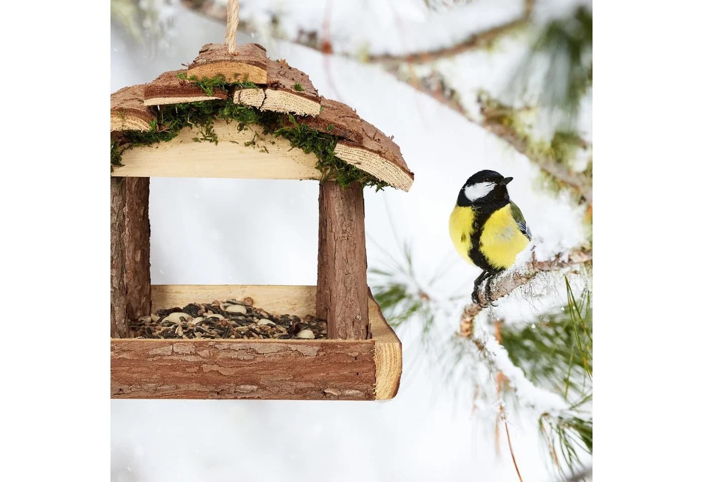 relaxdays Vogelhaus mit Rinde und Moos Naturholz - Bild 5