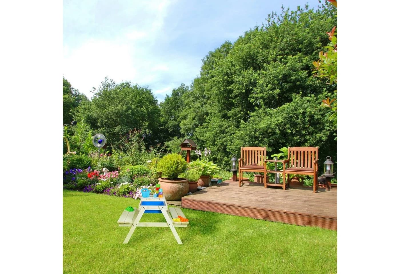 relaxdays Garten-Kindersitzgruppe Weiß mit Wannen