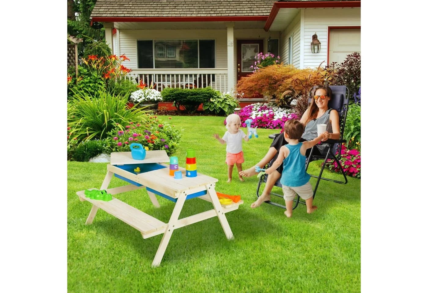 relaxdays Garten-Kindersitzgruppe Weiß mit Wannen - Bild 3