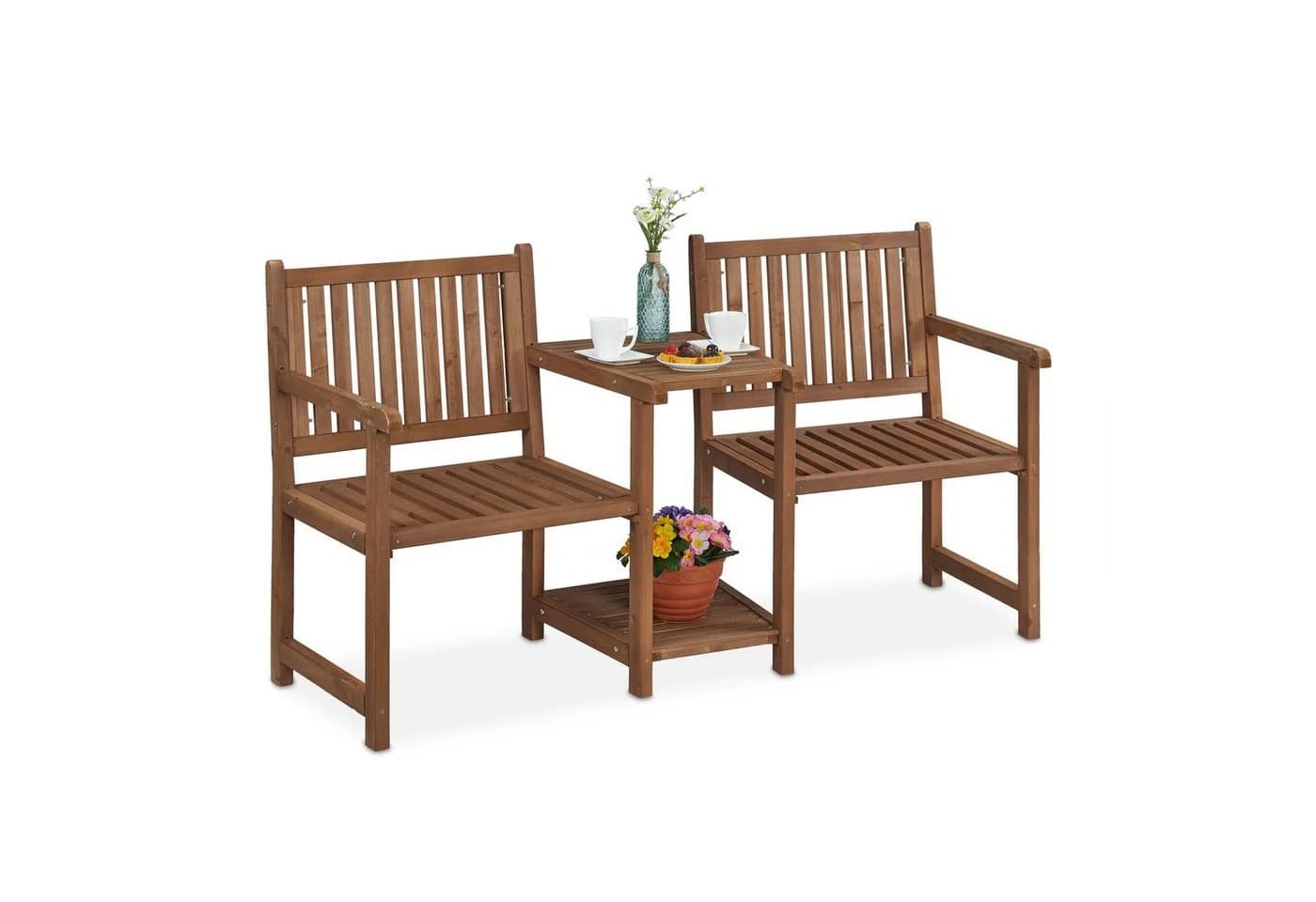 relaxdays Gartenbank mit Tisch Braun Tannenholz - Bild 2