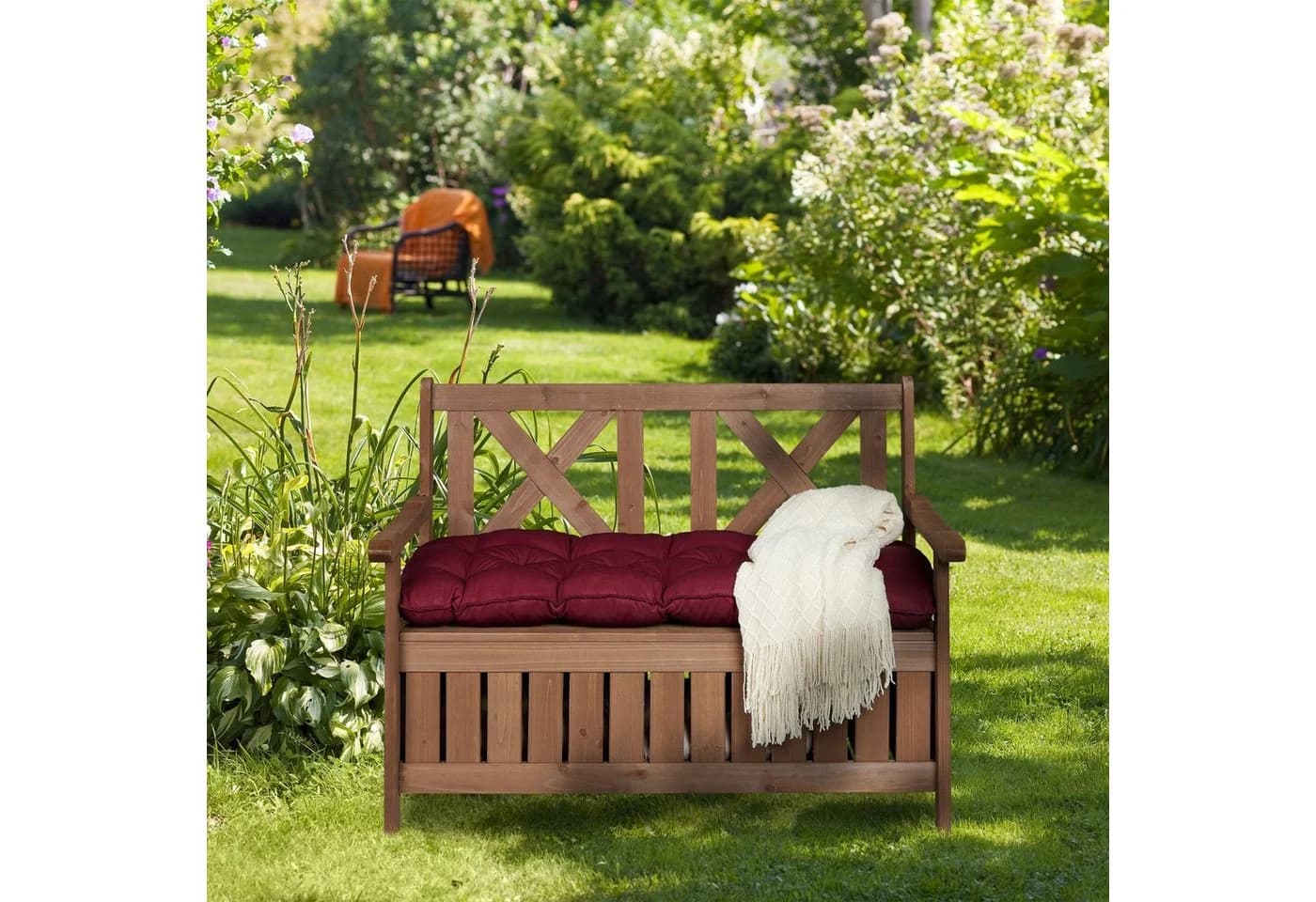 relaxdays Gartenbank mit Stauraum Tannenholz Dunkelbraun