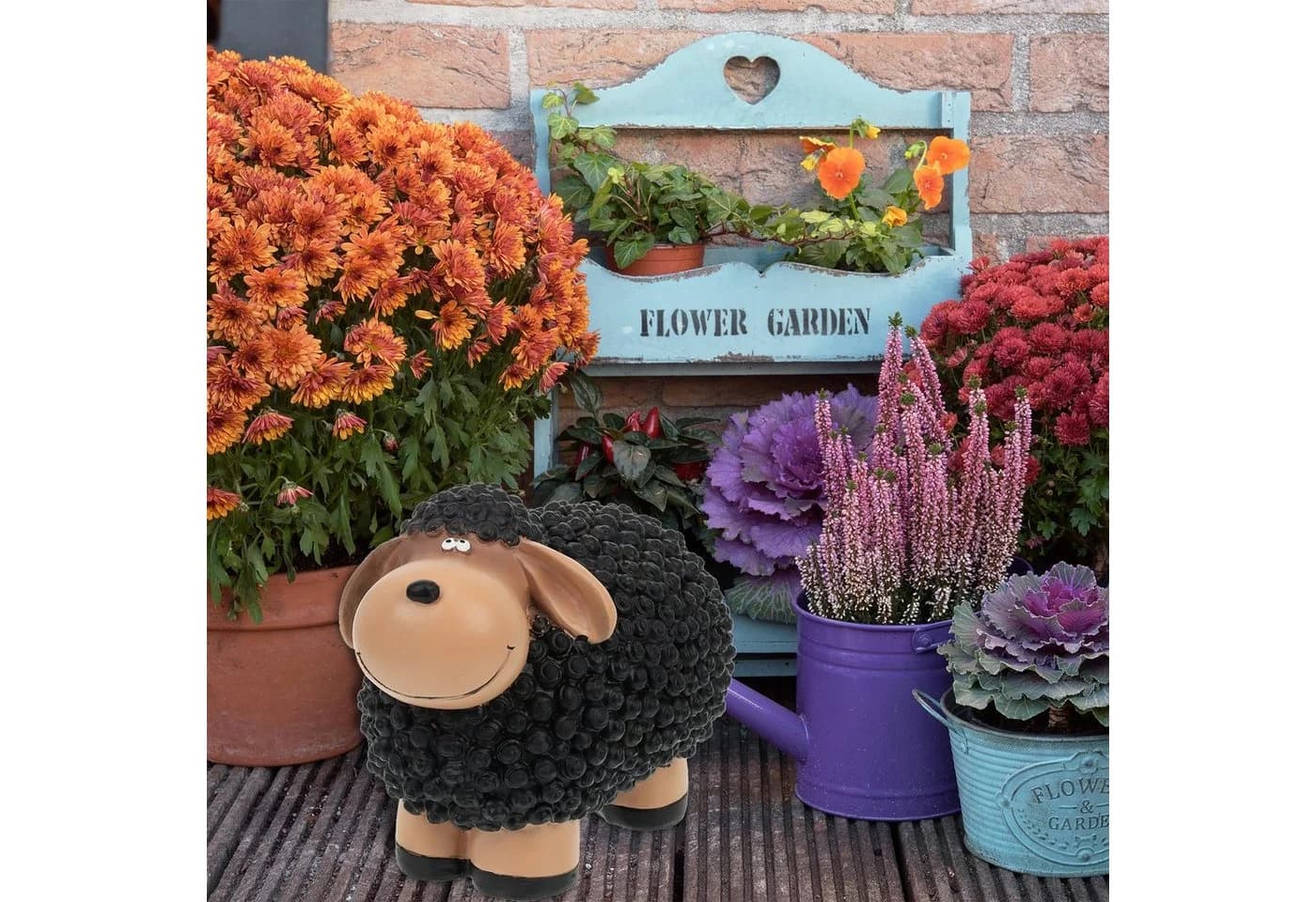 relaxdays Gartenfigur Schaf Schwarz Braun Wetterfest