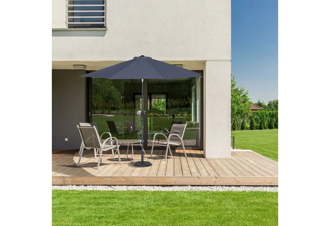 relaxdays Sonnenschirm 300 cm Anthrazit Schwarz Kurbel