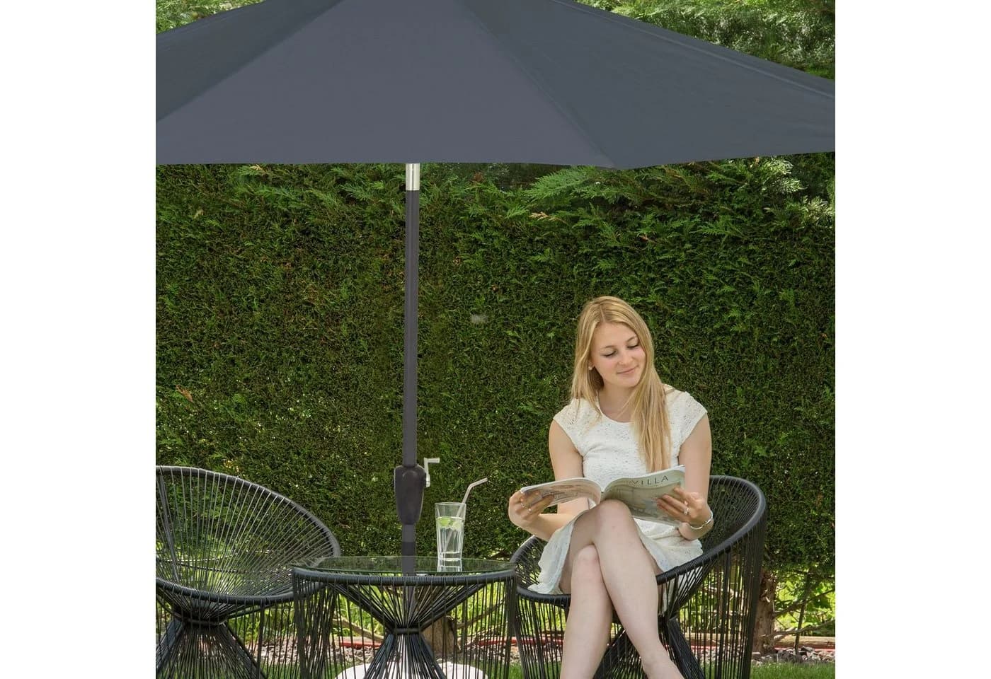 relaxdays Sonnenschirm 300 cm Anthrazit Schwarz Kurbel - Bild 3