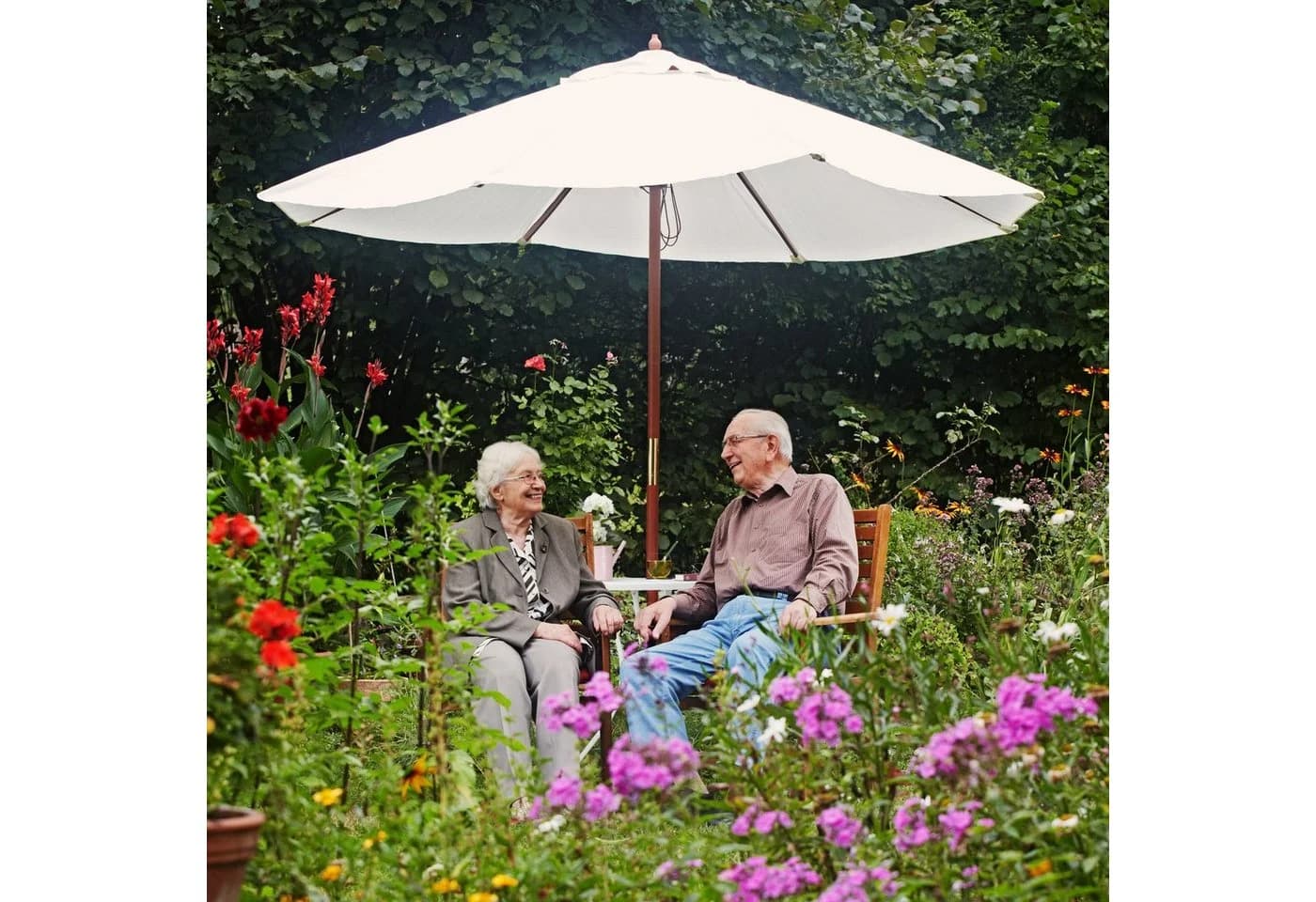 relaxdays Gartentisch mit Schirmloch Stahl Weiß - Bild 3