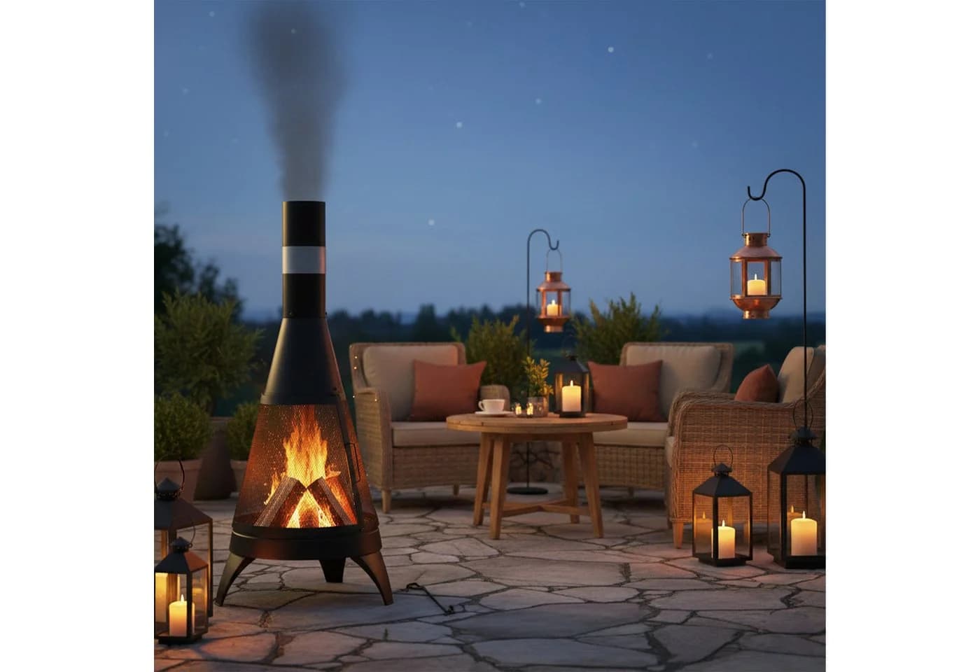 relaxdays Feuerkorb Terrassenofen mit Funkenschutz Schwarz/Silber - Bild 3