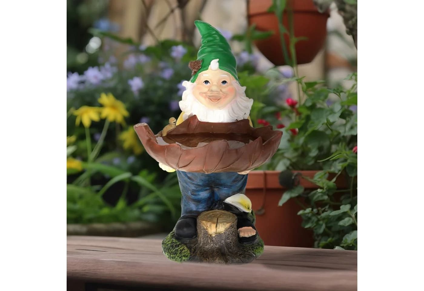RELAXDAYS Gartenzwerg mit Vogeltränke Bunt Polyresin
