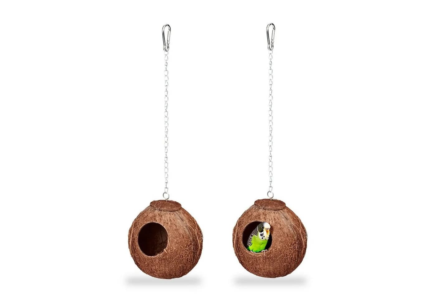 relaxdays Vogelhaus Kokosnuss 2er Set Natur/Silber - Bild 2