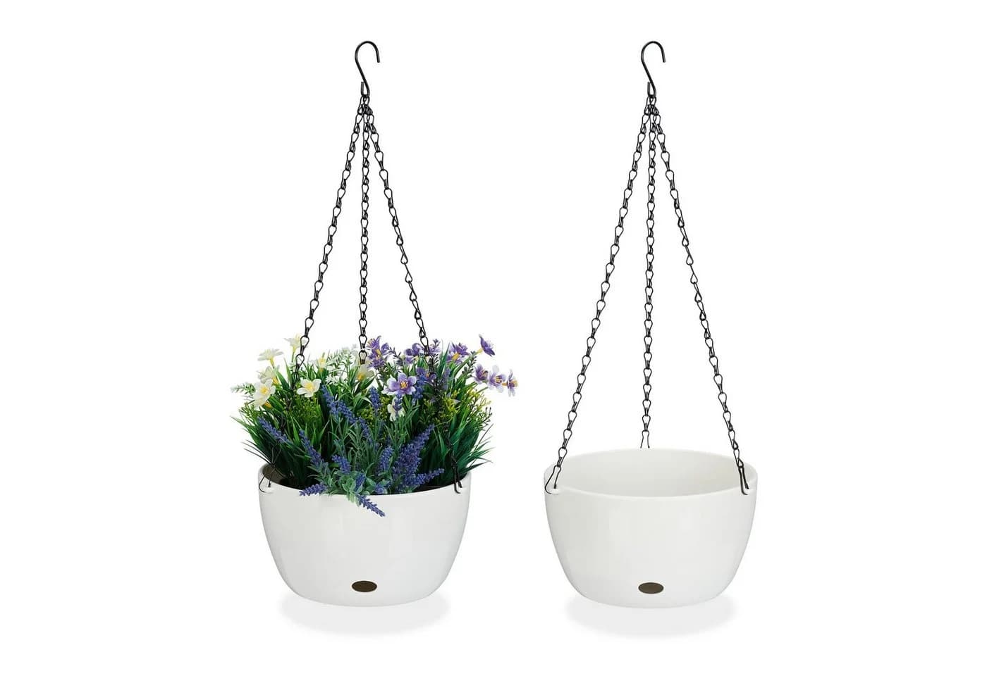 relaxdays Blumenampel 2er Set mit Wasserspeicher Weiß/Schwarz - Bild 2