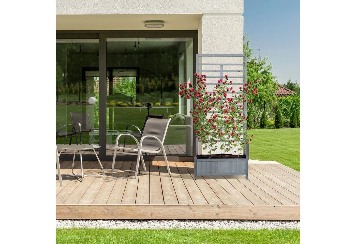 relaxdays Pflanzkübel Pflanzkasten mit Spalierwand Grau