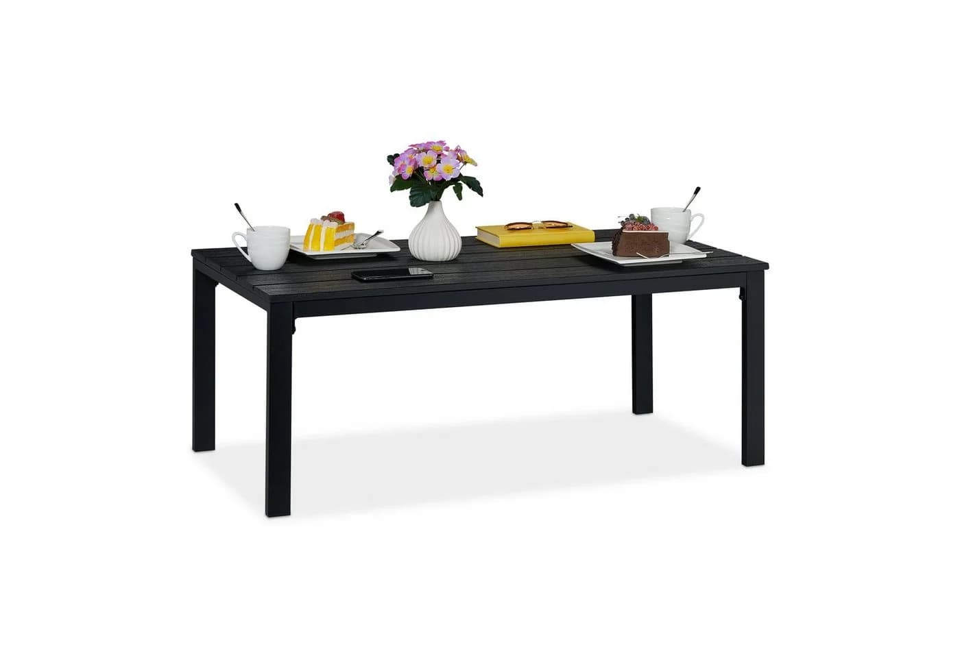 relaxdays Gartentisch Rechteckig Holzoptik Schwarz - Outdoor Esstisch - Bild 2