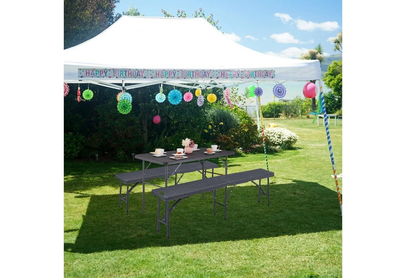relaxdays Gartentisch Klappbar Grau Holzoptik