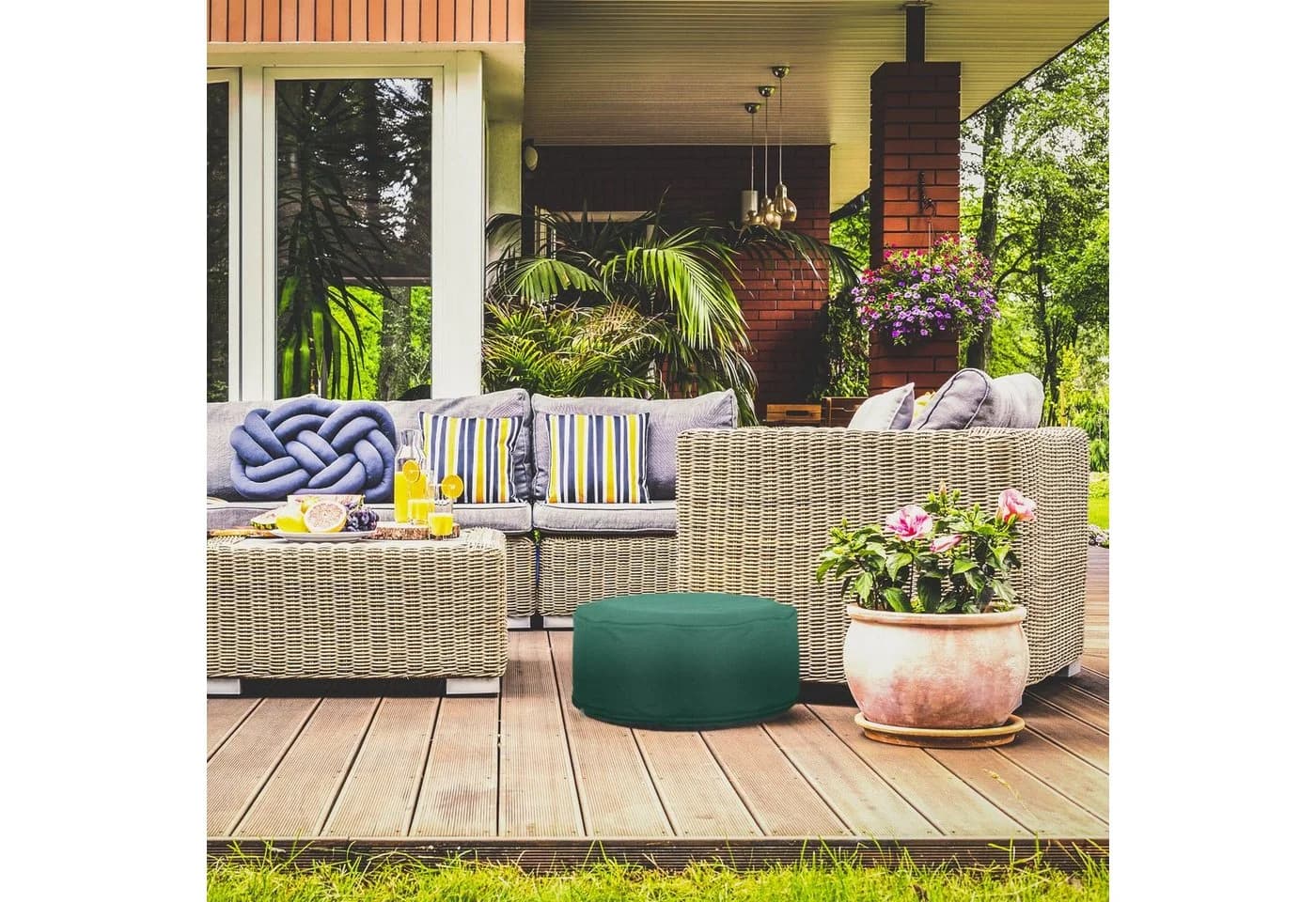 relaxdays Aufblasbarer Gartenhocker Grün mit Tragegriff