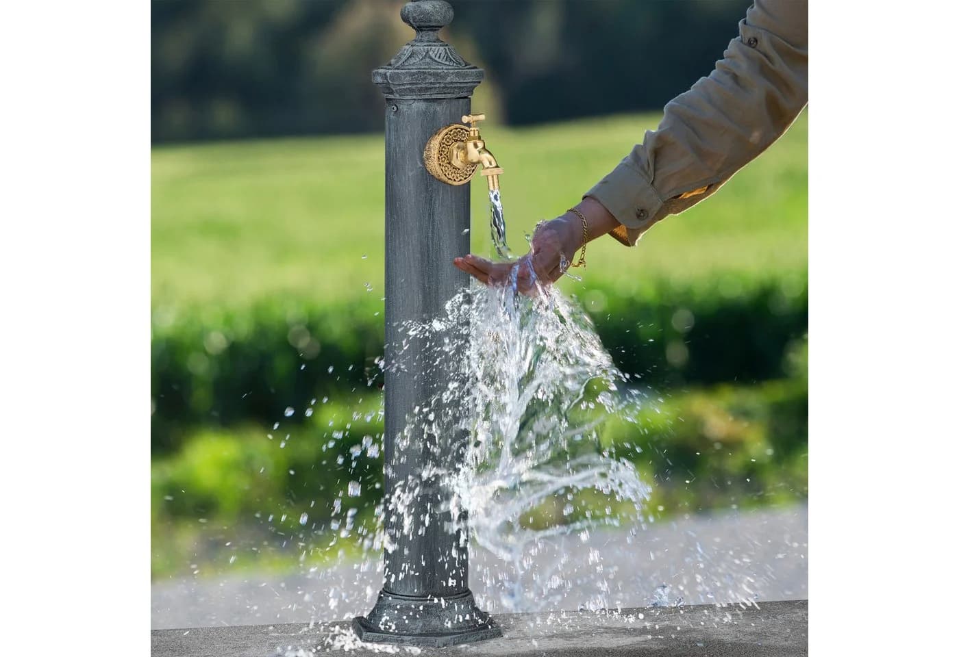 relaxdays Gartenbrunnen Standbrunnen Antik Grau/Gold - Bild 3