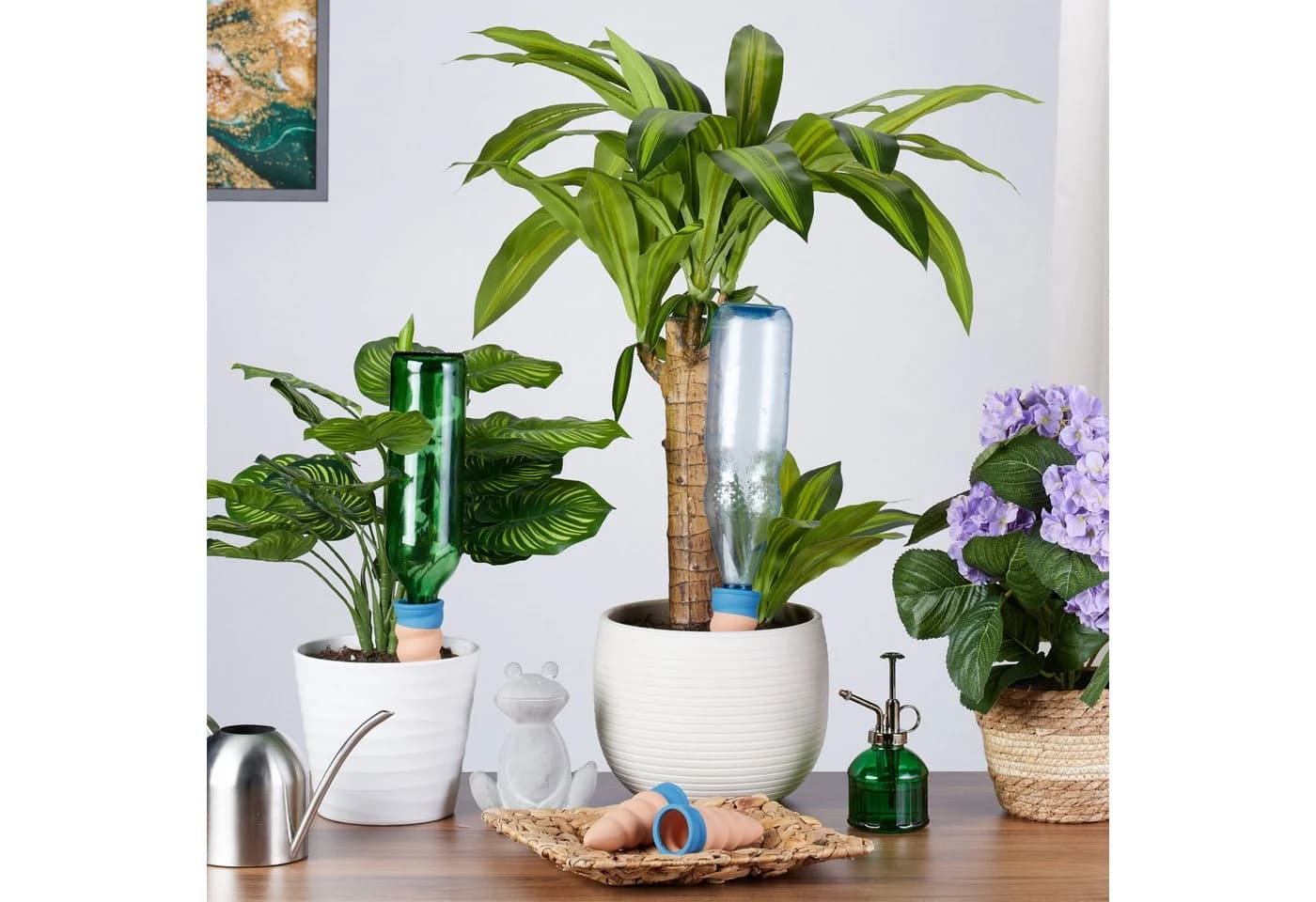 relaxdays Bewässerungssystem Geschwungene Tonkegel 4er Set Terrakotta/Blau - Bild 5