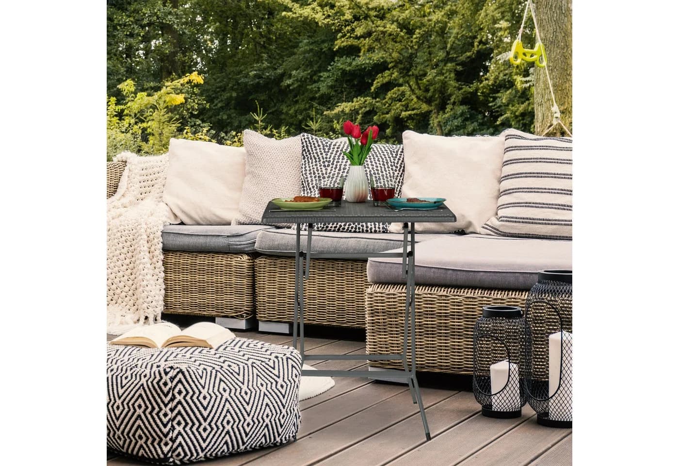 relaxdays Gartentisch Grau Rattanoptik Klappbar