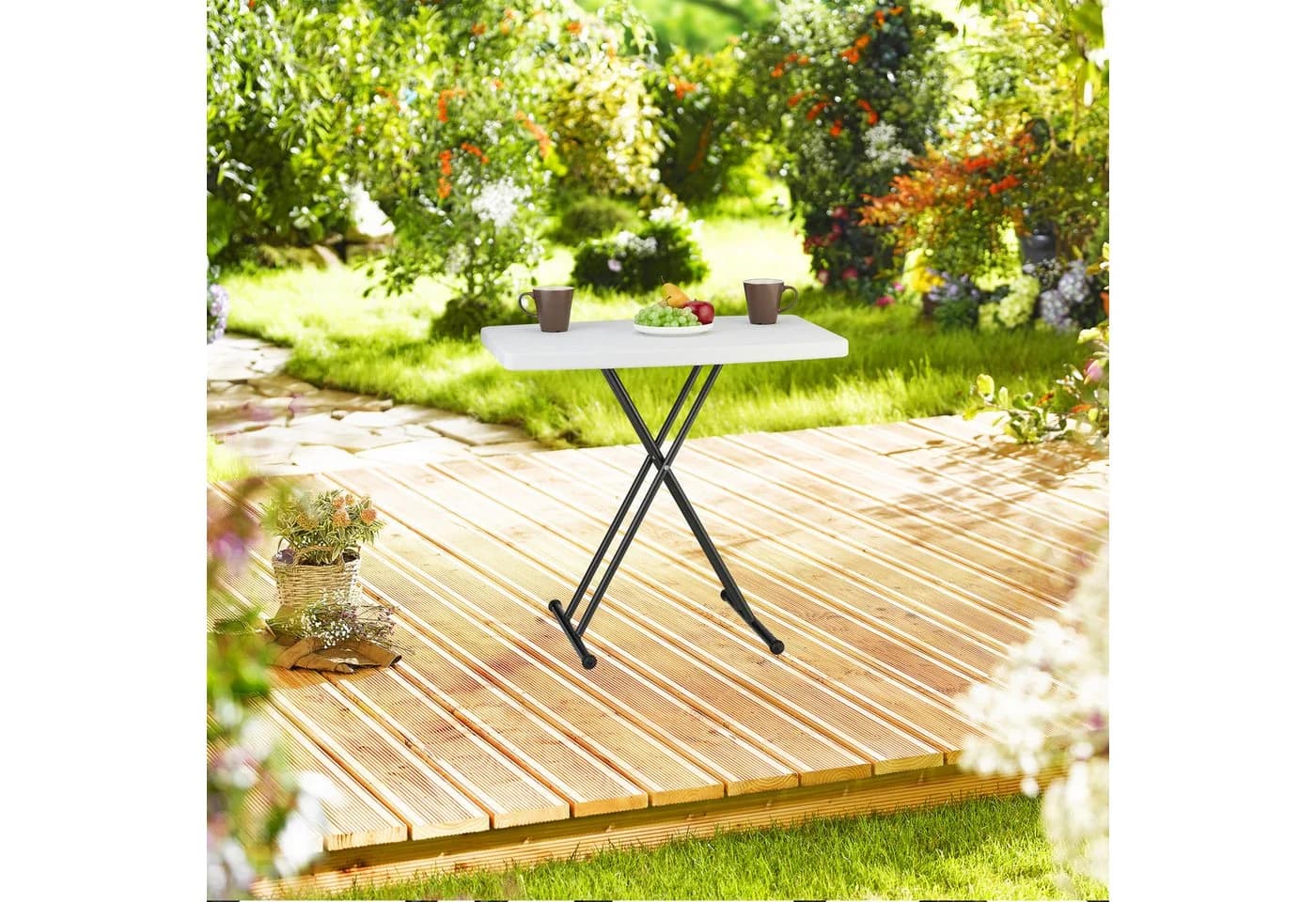 relaxdays Gartentisch Campingtisch klappbar Weiß/Schwarz