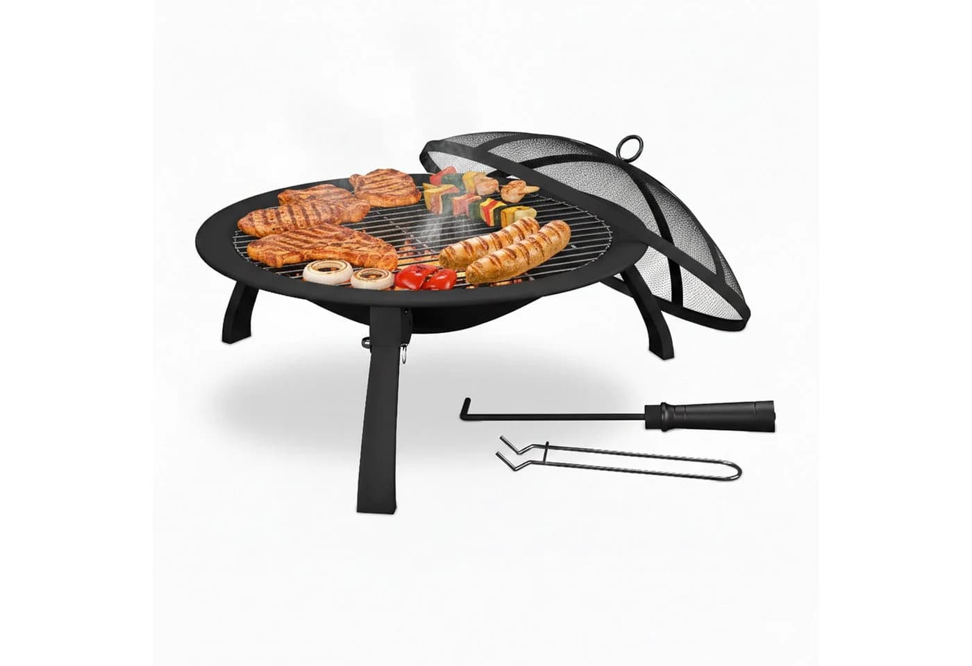 relaxdays Feuerschale mit Grillrost Schwarz - Bild 2